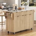 thumbnail image 3 of Fluted Kitchen Storage Island with Drop Leaf, Power Outlet, 55.5" Rolling Kitchen Cart with 4 Doors and 3 Drawers, 3 of 9