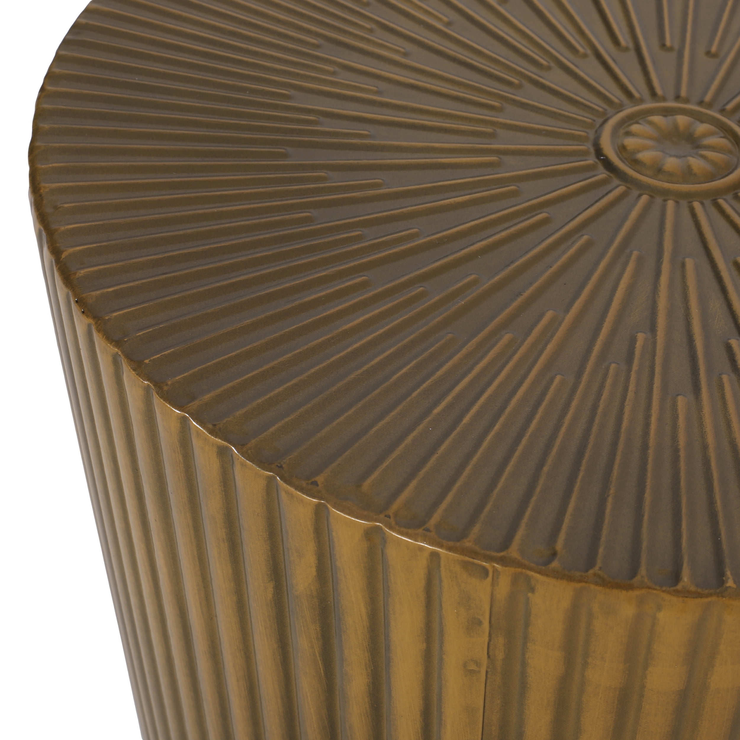 Noble House Bartram Metal Sunburst Side Table, Brushed Antique Gold