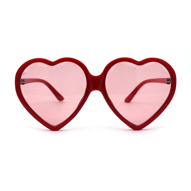 Lunettes de Soleil pour Femmes Surdimensionnées en Forme de Cœur à Lentille Biseautée Rouge Rose