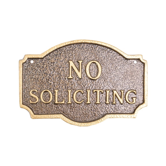 10" x 15" Standard Montague No Soliciting Statement Plaque Sign with Lawn Stakes - Hammered Bronze/Gold