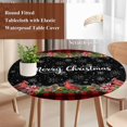 thumbnail image 4 of Red Plaid Christmas Round Tablecloth, Fitted Table Cover with Elastic for 45"-54" Round Tables, Xmas Snowflake Botanical Poinsettia Table Cloth Outdoor Indoor Dinning Party Waterproof Tablecloths, 4 of 7