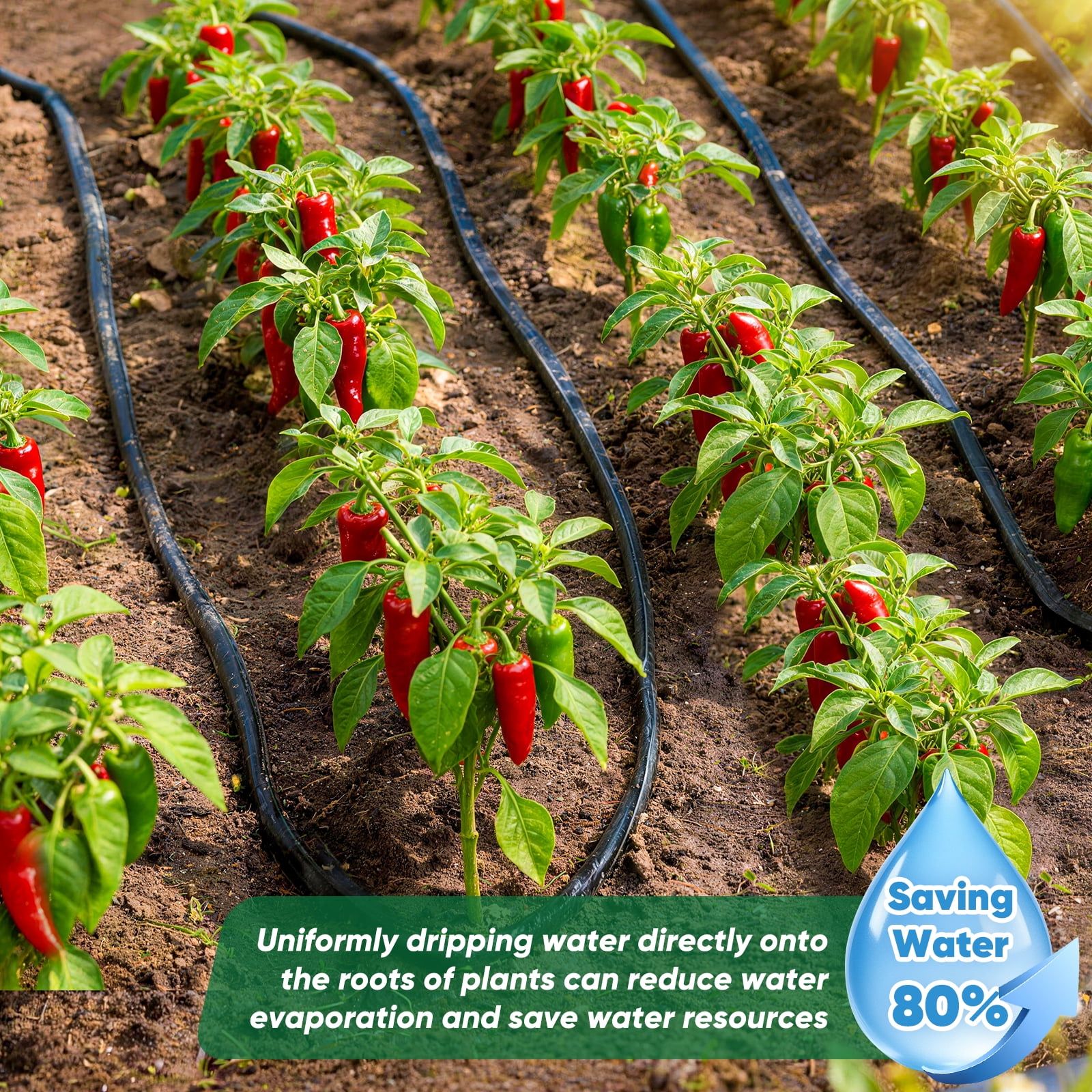 Soaker Hose 50 ft, Save 80% of Water for Drip Irrigation System, Leakproof and Flexible Double Layer, 1/2 Linkable Consistent Drip Hoses