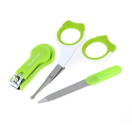 Stainless Nail Scissors - 3Pcs Safety Baby Nail Clipper + Rounded Scissors + Trimmer Set Stainless Steel Toenail Fingernail Cutter For Newborn Infant Green