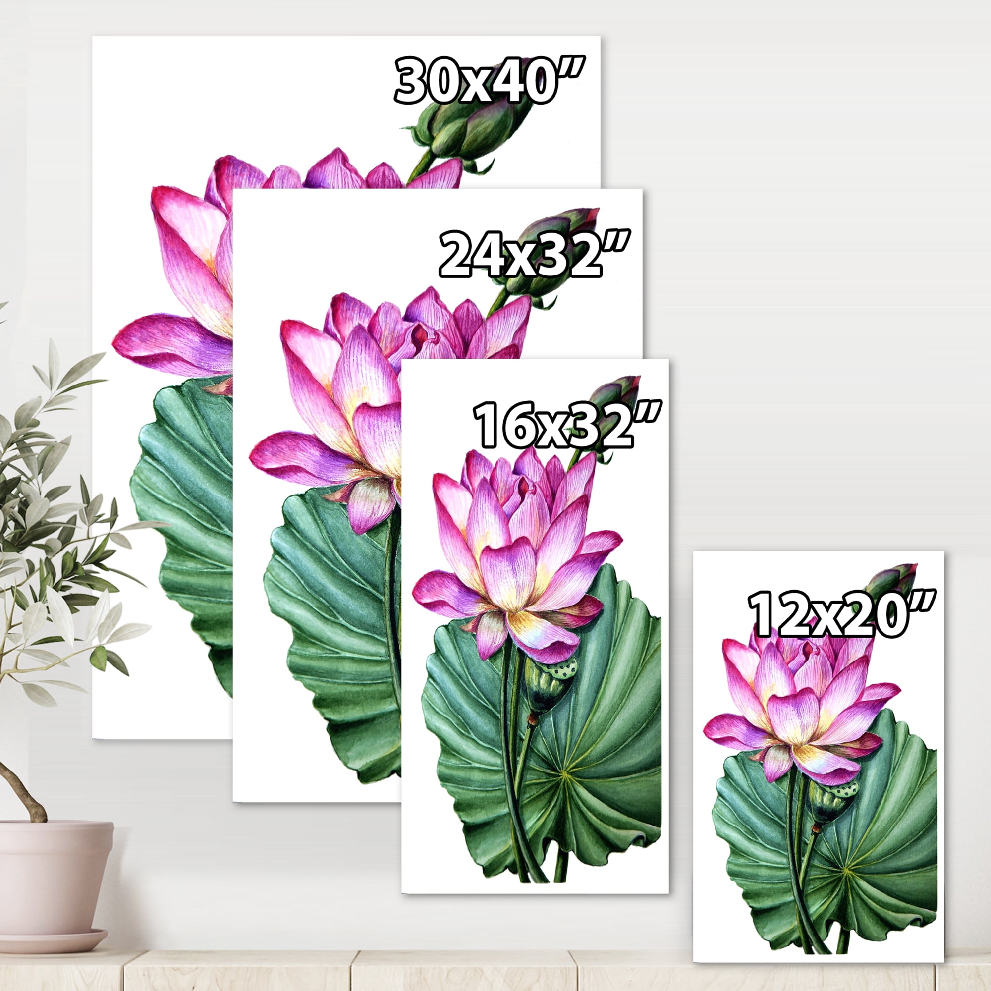 Designart ' Ancient Pink Lotuses In The Pond VI ' Traditional Canvas Wall Art Print