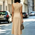 thumbnail image 5 of Morttic Women's Solid Color Sleeveless Cowl Neck Midi Dress – Elegant Ruched Tied Waist A-Line Dress Office & Party Wear Khaki，L, 5 of 6
