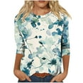 thumbnail image 2 of AOOCHASLIY Women's 2024 Women New T-shirt Mid-length 3/4 Sleeves Blouse Round Neck Casual Floral Printing Tops, 2 of 5