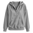 thumbnail image 6 of Gamivast Women's Pullover Hoodie Henley Button Neck Hooded Sweatshirt Waffle Knit Long Sleeve Tops with Kangaroo Pocket Casual Lounge Fall Clothing Daily Wear Gray M, 6 of 6
