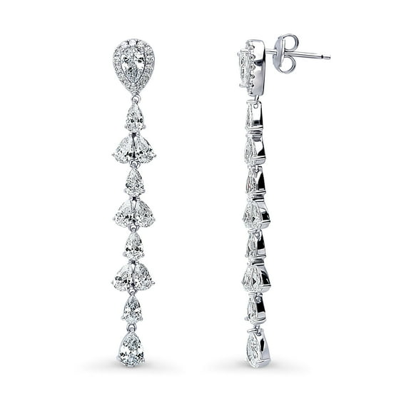 BERRICLE Sterling Silver Teardrop Cubic Zirconia CZ Statement Dangle Chandelier Earrings for Women, Rhodium Plated