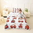 thumbnail image 2 of Castle Fairy Watercolor Fire Truck Twin Comforter Sets 3-Piece for Teens, Animal Driver Print Bedding Set for Toddler Bedroom, Red White, 2 of 6