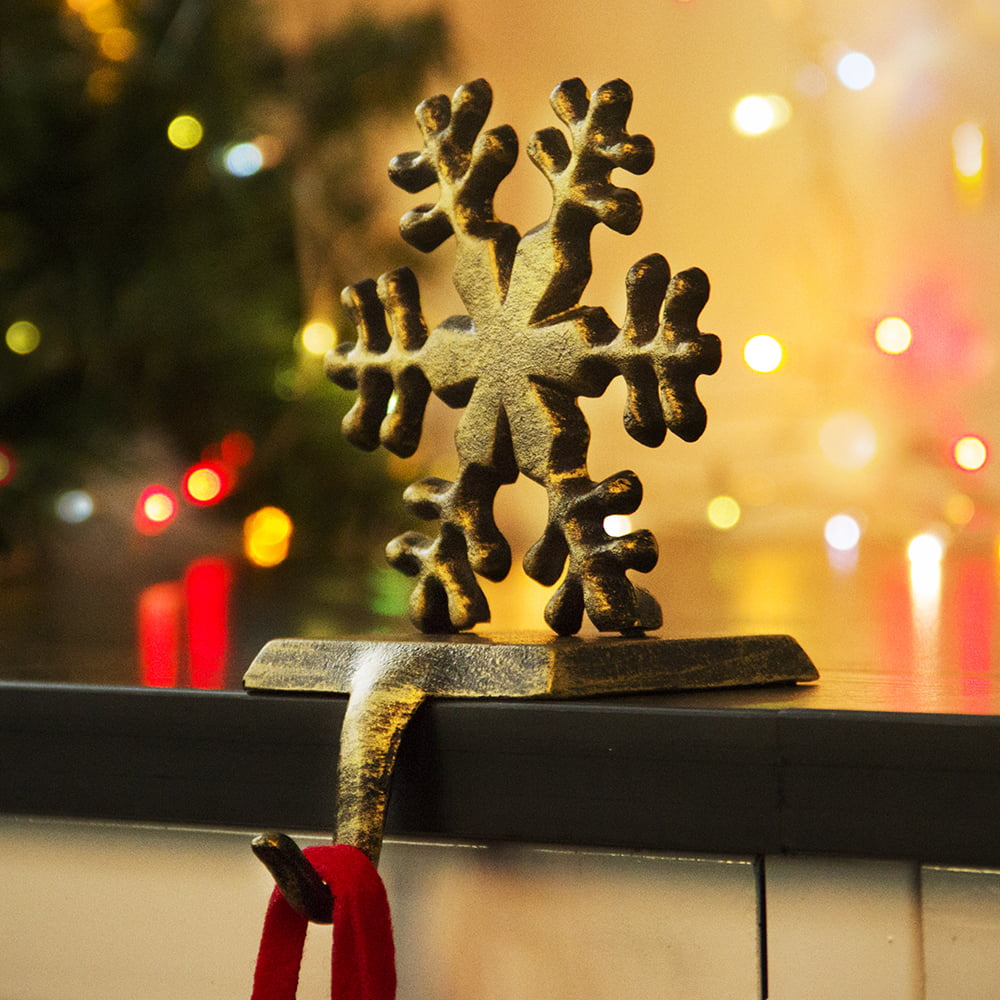 Xmas Decorations Christmas Stocking Holder Stand Vintage Heavy Iron Santa Snowman Snowflake Mantel Hanging Hooks Snowflake Christmas Sock Vintage Hook Fireplace Clips 