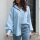thumbnail image 5 of Camisa de las mujeres Camisa suelta de mujer Linterna sólida Mangas largas Botones de hombro caído Camisas casuales 1 1, 5 of 5