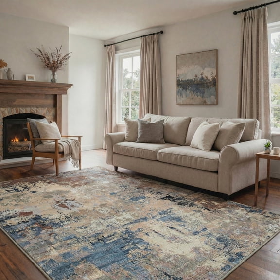 DEORAB 5x7 Area Rug Low Pile Lightweight Washable Rug Non Slip Backing Indoor Easy Care rug for Living Room, Bedroom, Beige