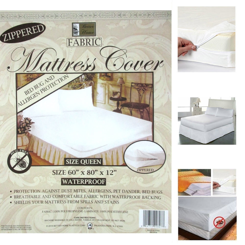 Waterproof Zippered Vinyl Mattress Cover Non-Allergenic Bed Bug Protector Queen 