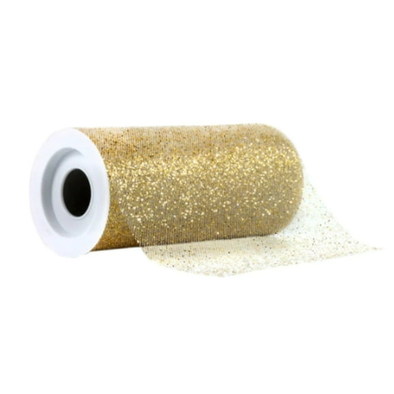 6in. Wide Gold Glitter Tulle Fabric - 10 Yards