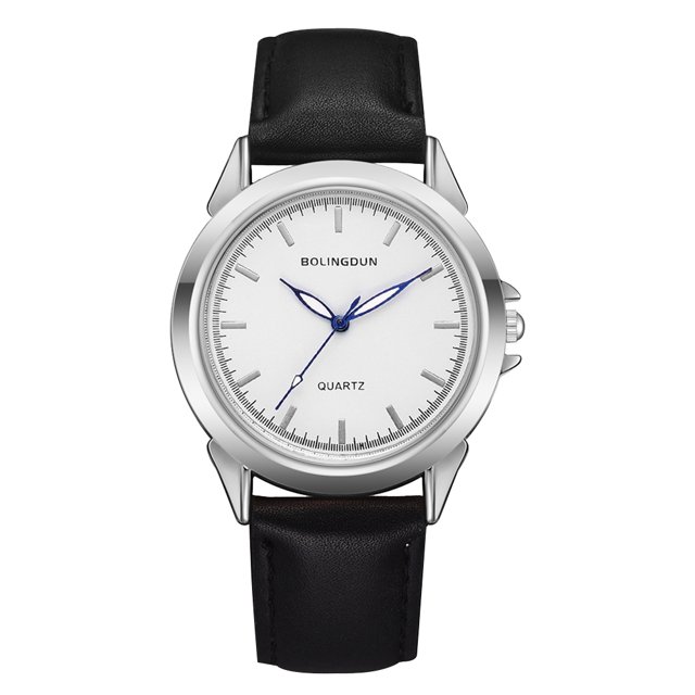Reloj de negocios para hombre y mujer, reloj de pulsera de cuarzo con puntero azul y esfera redonda (plata + hombre blanco)