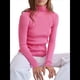 thumbnail image 1 of Suéteres Acanalados para Mujer, Lindos Suéteres de Punto de Cuello Alto, Ajustados y Cálidos Rosa Roja un Tamaño, 1 of 9