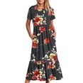 thumbnail image 2 of LOVZFMLL Robe Longue à Fleurs Imprimée à Manches Courtes et Col Rond pour Femmes Noir 2TG, 2 of 5