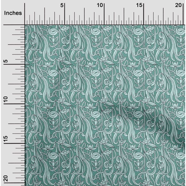 oneOone Polyester Lycra Fabric Leaves & Floral Block Printed Fabric 1 Yard 56 Inch Wide