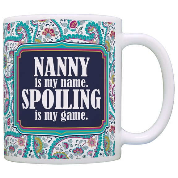 ThisWear Gift for Grandma Nanny is my Name Spoiling is my Game 11 ounce Coffee Mug Paisley