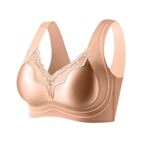 Xdegoge Full Coverage Wireless Bra for Women Floral Lace Trim Comfort Bralette with Wide Shoulder Straps Smoothing Back and Side Support Elegant Everyday Lifting Bra