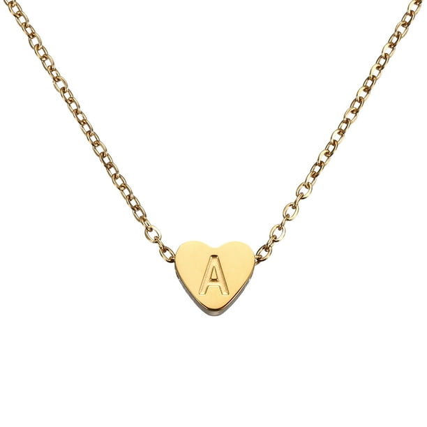 Collar Inicial de Corazón Uxcell para Mujeres, Cadena de Acero Inoxidable Baño de Oro de 18K, Collar Personalizado con Letra A para Regalos de Joyería para Mujeres, Tono Dorado