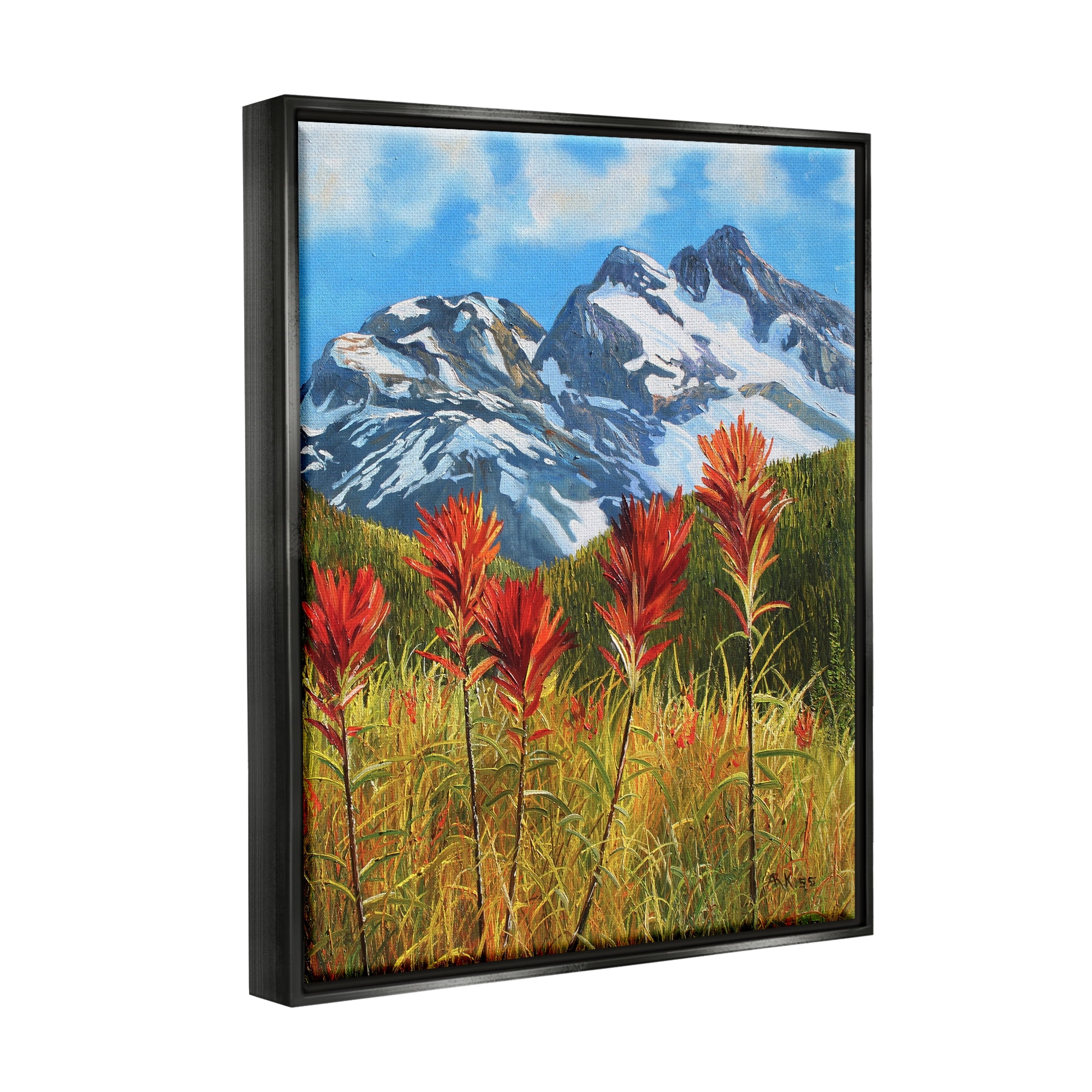 Stupell Industries Alpine Mountain Valley Nature Painting Black Floater Framed Art Print Wall Art, 17 x 21