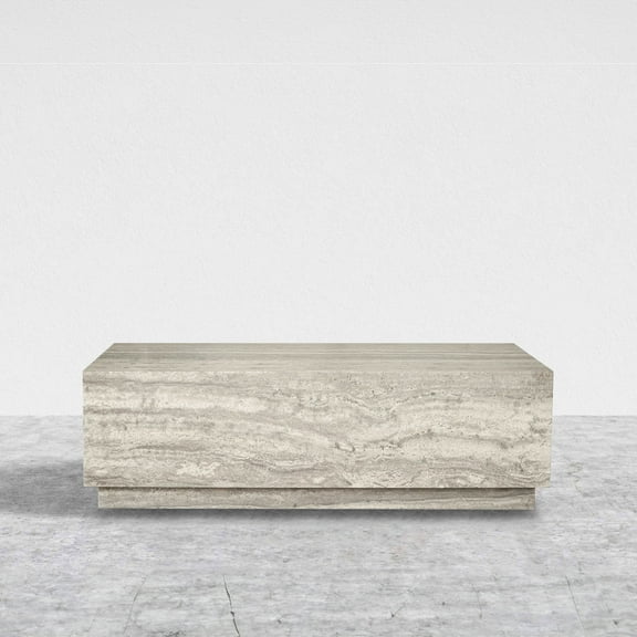 Mofit Home, Modern, Elegant, Gray Travertine Wood, Horizon Low-Profile Coffee Table, Rectangular, Furniture for Living Room, Living Room, 1pc