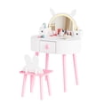 thumbnail image 3 of Ktaxon Kids' Wooden Vanity Table and Stool Set with LED Lights, Princess Makeup Dressing Table,Children's Furniture, White, 3 of 9