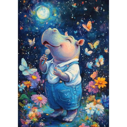 wooden puzzle Starry - Night Hippo Intelligent Game Fit togather a magic Art for home Decoration or Prensent 500 pieces
