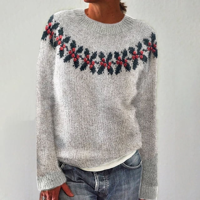 Chandail pour Femmes Chandail Vintage Imprimé Artistique Col Rond Chandail Gris Chandail pour Femmes m