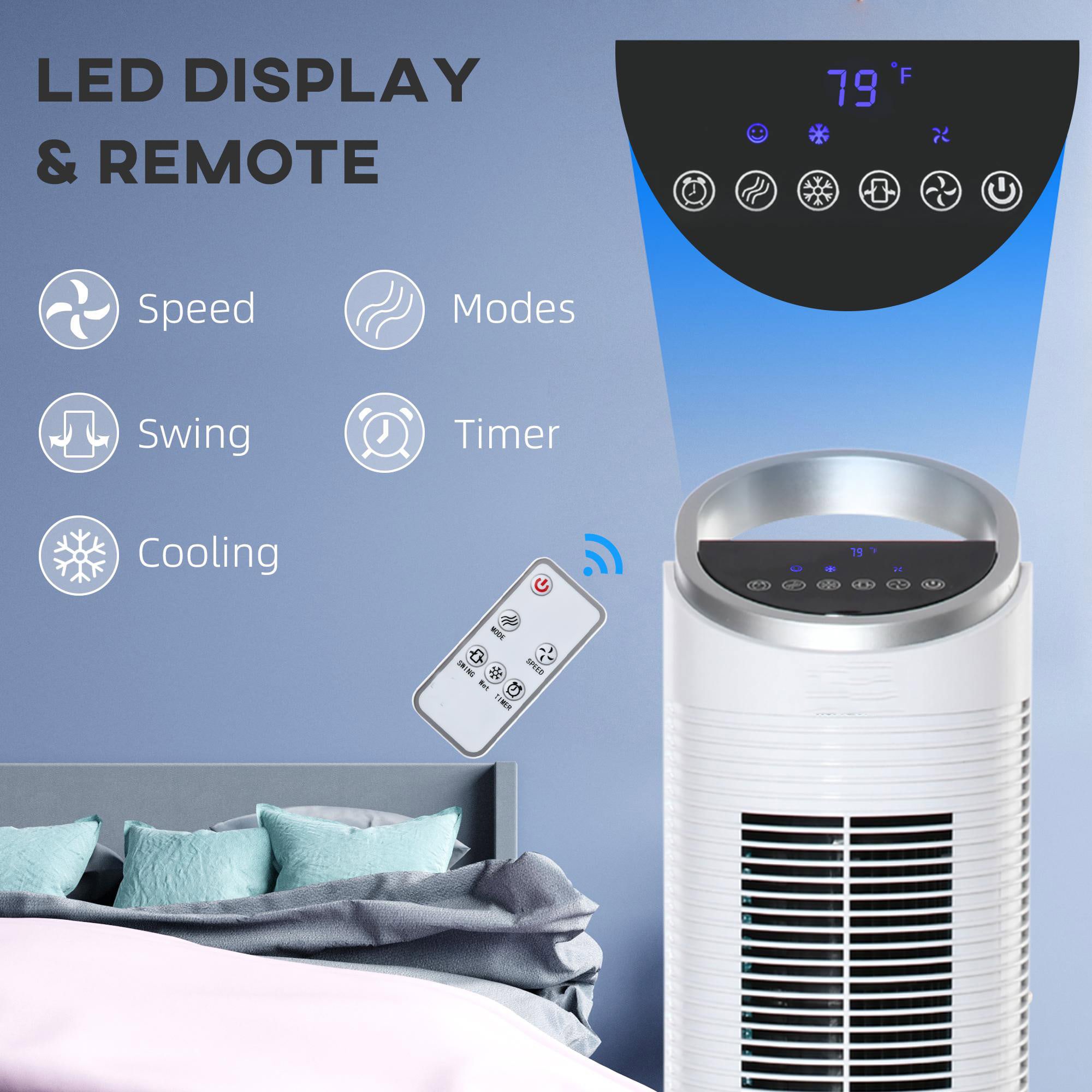 Resenkos 40" Portable Oscillating Air Cooler Fan for Home Office, 3-In-1 Standing Ice Floor Fan with Humidifier, White