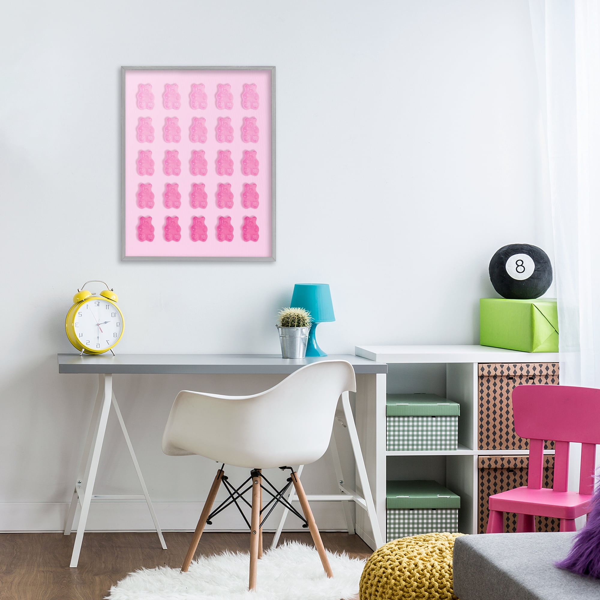 Stupell Industries Gradient Pastel Pink Bears Gray Framed Giclee Art, design by LISH Creative