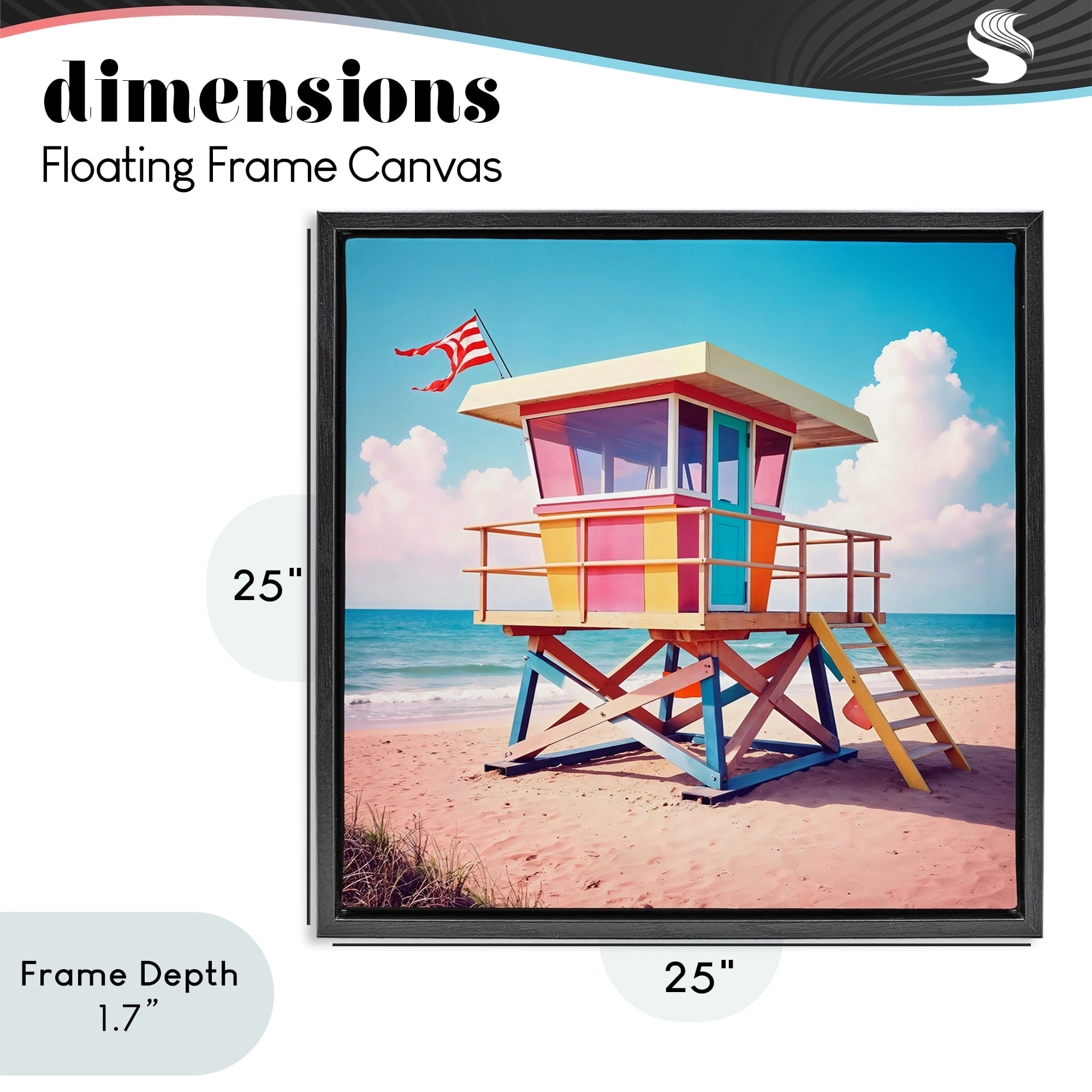 Stupell Industries Colorful Sunny Beach Tower Black Framed Floater Canvas Wall Art, design by Creative Studio
