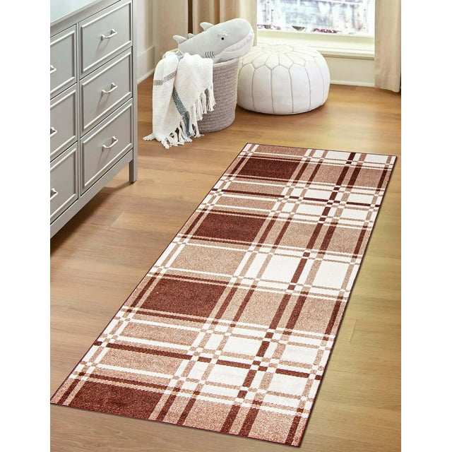 ECARPET Washable Plaid Area Rug & Runner for Kitchen, Bedside, Living Room, Hallway