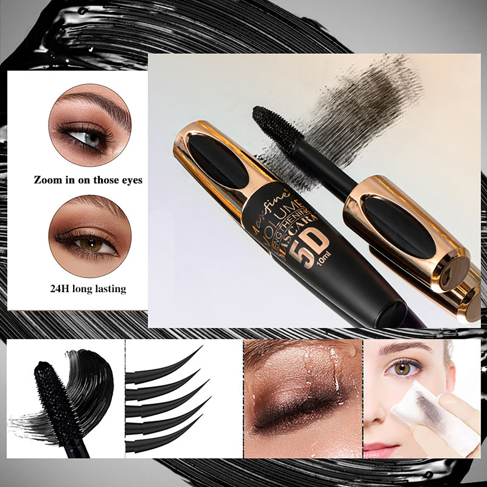 Beuking Blue Waterproof Mascara, 5D Silk Fiber photo 5