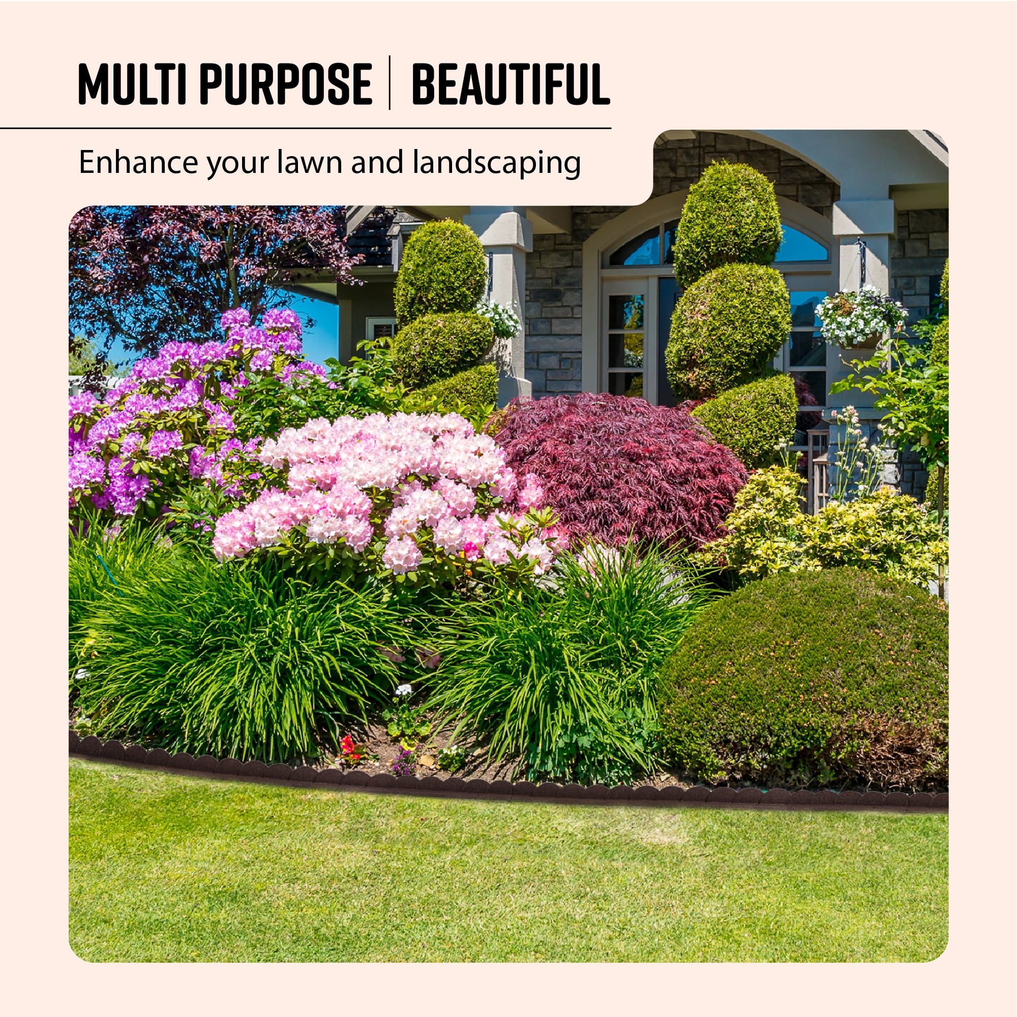 GroundSmart Sea Scallop Landscape Edging, 4' Brown Rubber Garden Edging Border, 48 pack