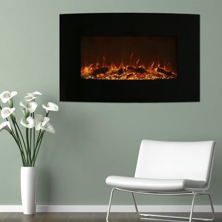 Northwest 36-inch Wall Mount Curved Electric Fireplace with Remote (Black)