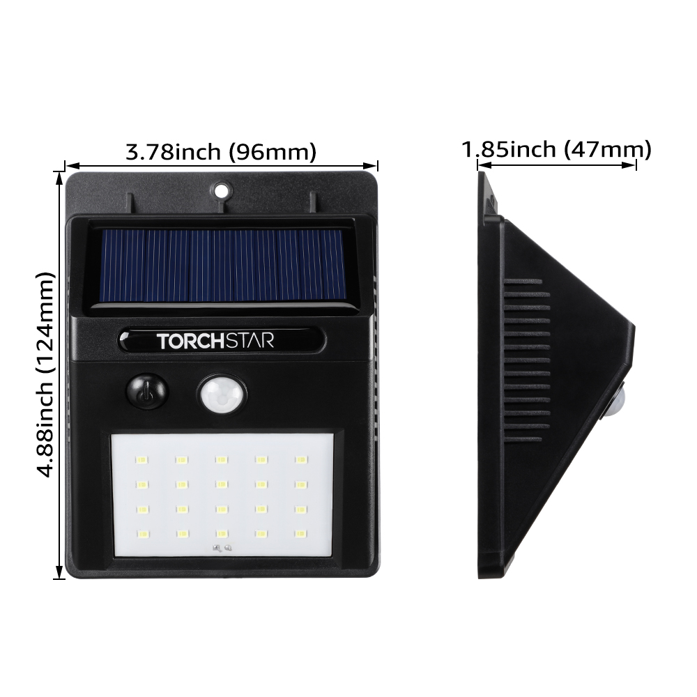 TorchStar Led Solar Motion Sensor Lights, Wireless Outdoor Wall Lights,  Outdoor Security Wall Mount Light, Black, Pack of