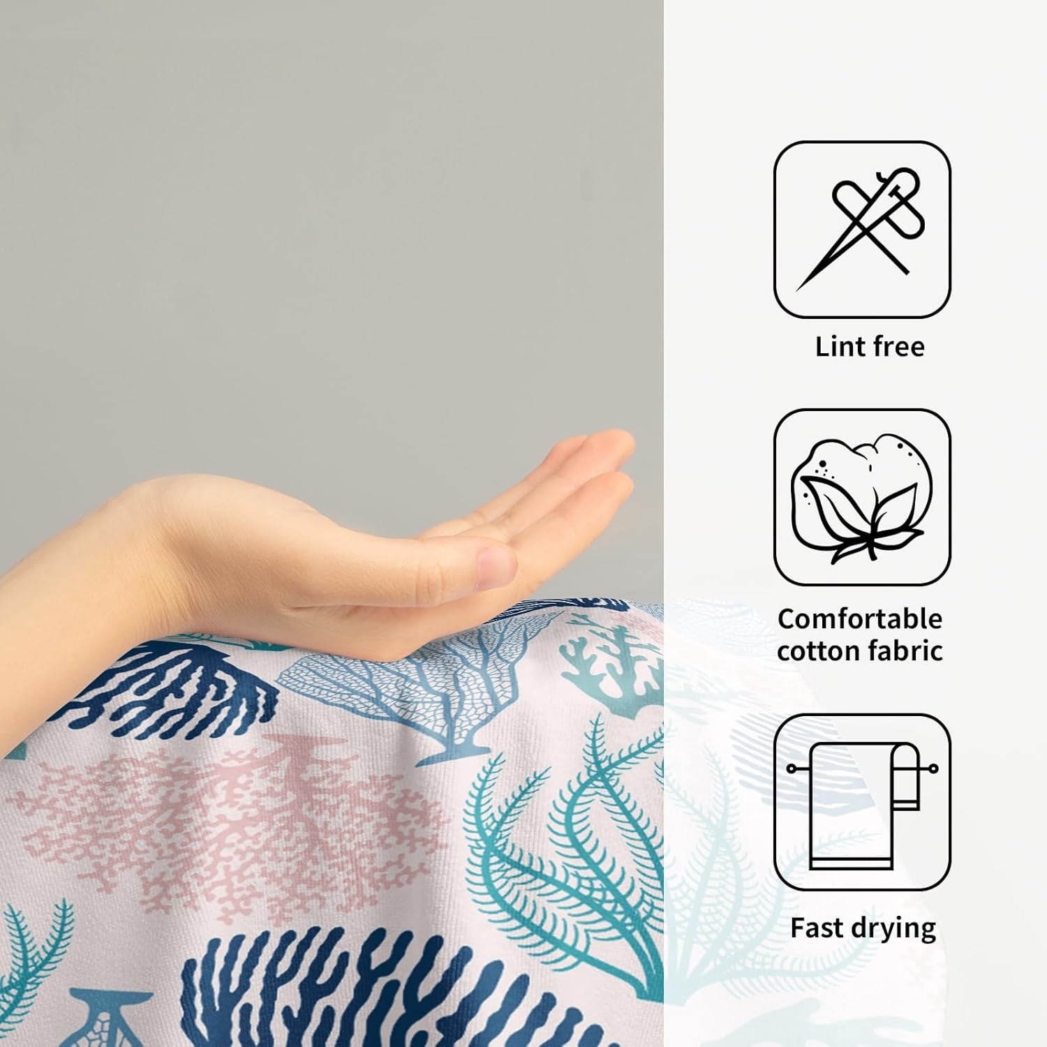 Coastal Blue Coral Hand Towels 28 x 14 Inch Pack of 2, Navy Teal Pink Ocean Marine Soft Absorbent Decorative Towel for Gym Spa Home Bathroom Kitchen