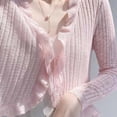 thumbnail image 6 of Posijego Women's Cropped Cardigans Ruffle Trim Long Sleeve Knit Cardigans Thin Knot Front Mesh Cardigans for Women, 6 of 7