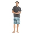 thumbnail image 3 of Men Cotton Pajama Shorts For Men Lightweight Plaid Soft Nightwear Short Sleeves PJS With Pockets, 3 of 5