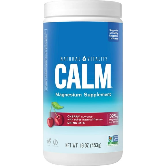 CALM Magnesium Powder Supplement | Cherry Flavor | 16 Ounces | by Natural Vitality