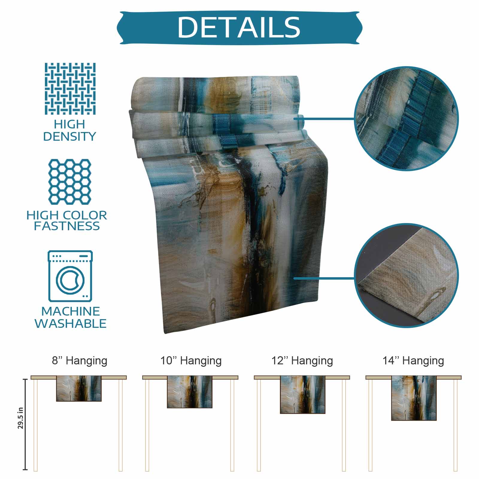nqOlkjepod Turquoise Gradient Table Runner 70 Inches Long Farmhouse Dress Scarves, Abstract Modern Luxury Ombre Painting Dining Tablerunner for Coffee Table/Kitchen Island/Party Décor, 13" x 70"