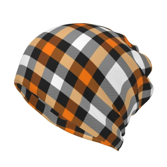 Rateoe Orange Plaid Cotton Slouchy Beanie Hat for Men/Women,Lightweight Oversize Large Thin Skull Cap Night Sleeping Cap