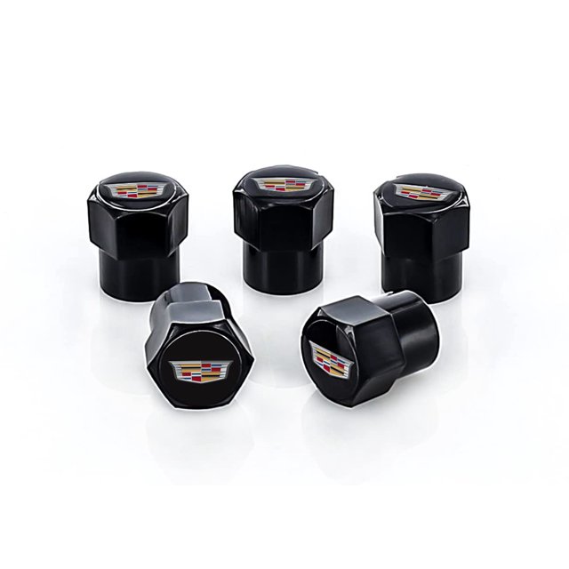 Tapas de válvula Cadillac negras de ABS, paquete de 5