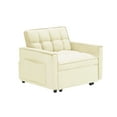 thumbnail image 4 of Modern Chair Bed, 1 Seat, Creamy White, Velvet, Adjustable Back, Brown Wood Tone Convertible Velvet Upholstery, For Living Room And Bedroom Use, 4 of 6