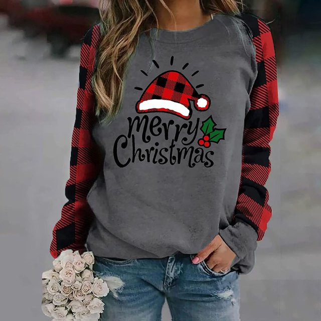 Pntutb invierno mujer Casual manga larga tops señoras Navidad Printv blusa tops Pntutb Pntutb-740