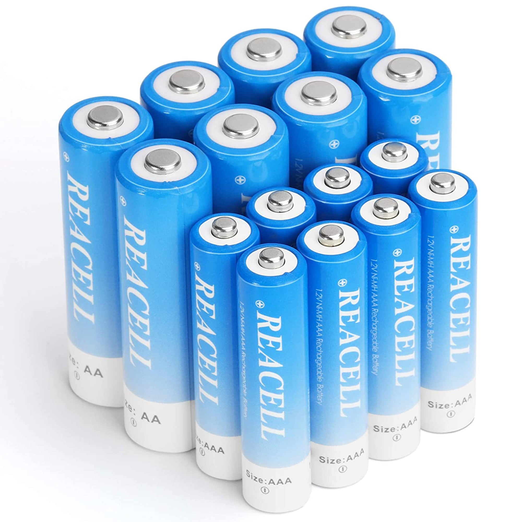 REACELL AA and AAA Rechargeable NIMH Batteries Combo Pack, 8 AA 2800mah & 8 AAA 1100mah(16 Pack)
