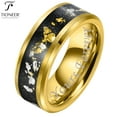 thumbnail image 1 of Yellow Gold Plated 8mm Tungsten Carbide Beveled Edge Wedding Band w/ Gold and White Foils Inlay w/ Free Engraving Options, 1 of 6