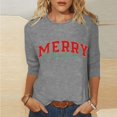 thumbnail image 2 of Pisexur Joyeux Noël T-Shirts pour Femmes Col Rond Manches 3/4 Mode Vacances Tee Tops Mode Ample Automne, 2 of 4